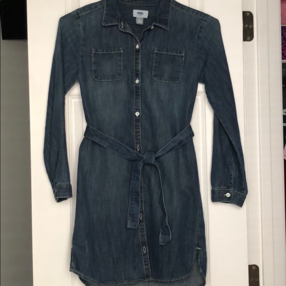 Button down Denim shirt dress with tie on belt